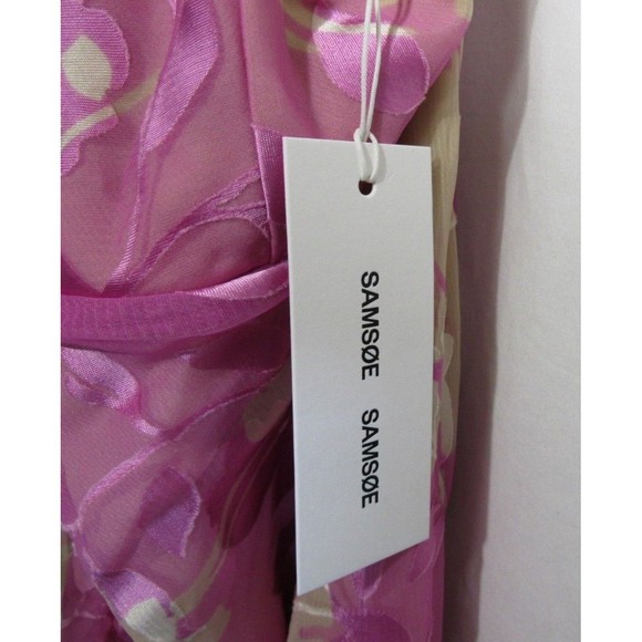 Samsoe Samsoe Pink Kirigami Floral Dapples Ruched Satin Burnout Dress Large NWT - Picture 4 of 6